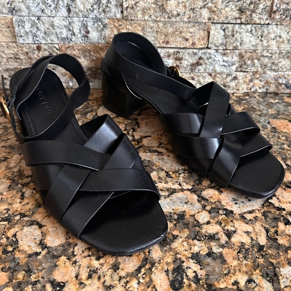 TORY BURCH BLACK LEATHER CITY HEELS - Picture 3 of 10